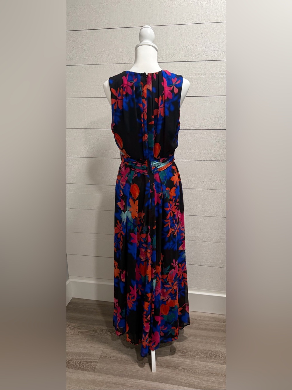 Calvin Klein Black Maxi Dress with Blue, Pink and Orange Floral Print - Picture 7 of 8